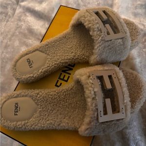 Fendi Fur  Baguette Slip-On Slides